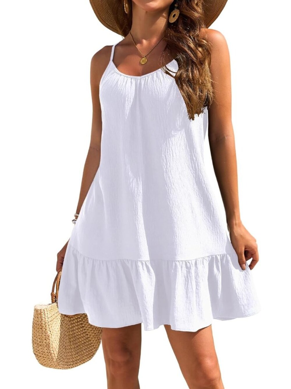 Women's White Beach Spaghetti Straps Imported Pull On Swimsuit Cover Ups